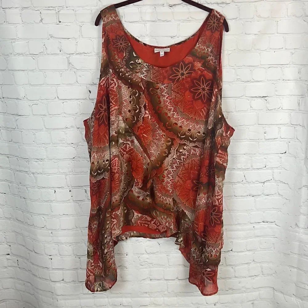 Fashion Bug Blouse Asymmetrical Patterned Orange Women 4X